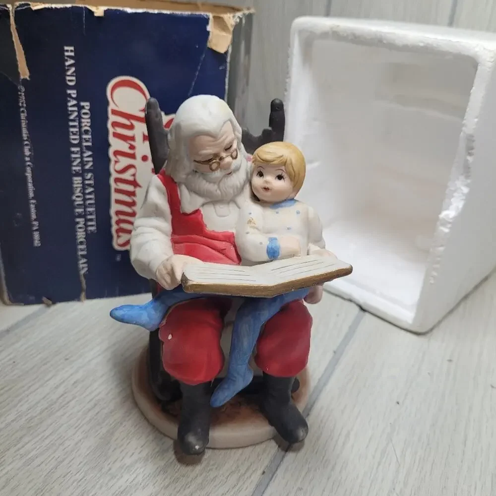 Vtg 1982 Spirit Of Christmas Handpainted Porceline Santa Clause & Child Figurine